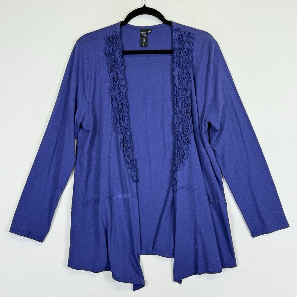 Focus Casual Life Lagenlook Indigo Jersey Knit‎ Open Front Shirt  Women's Medium